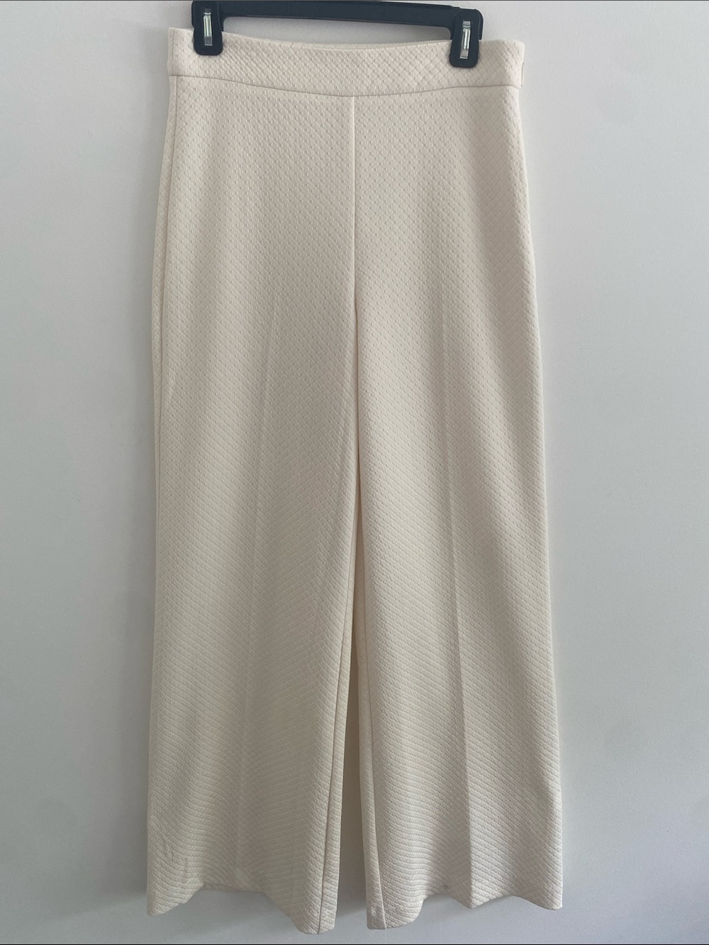 Pearl by Lela Rose 2 Piece Set Wide Leg Pants Crew Neck Top Diamond Cream 4 /XS